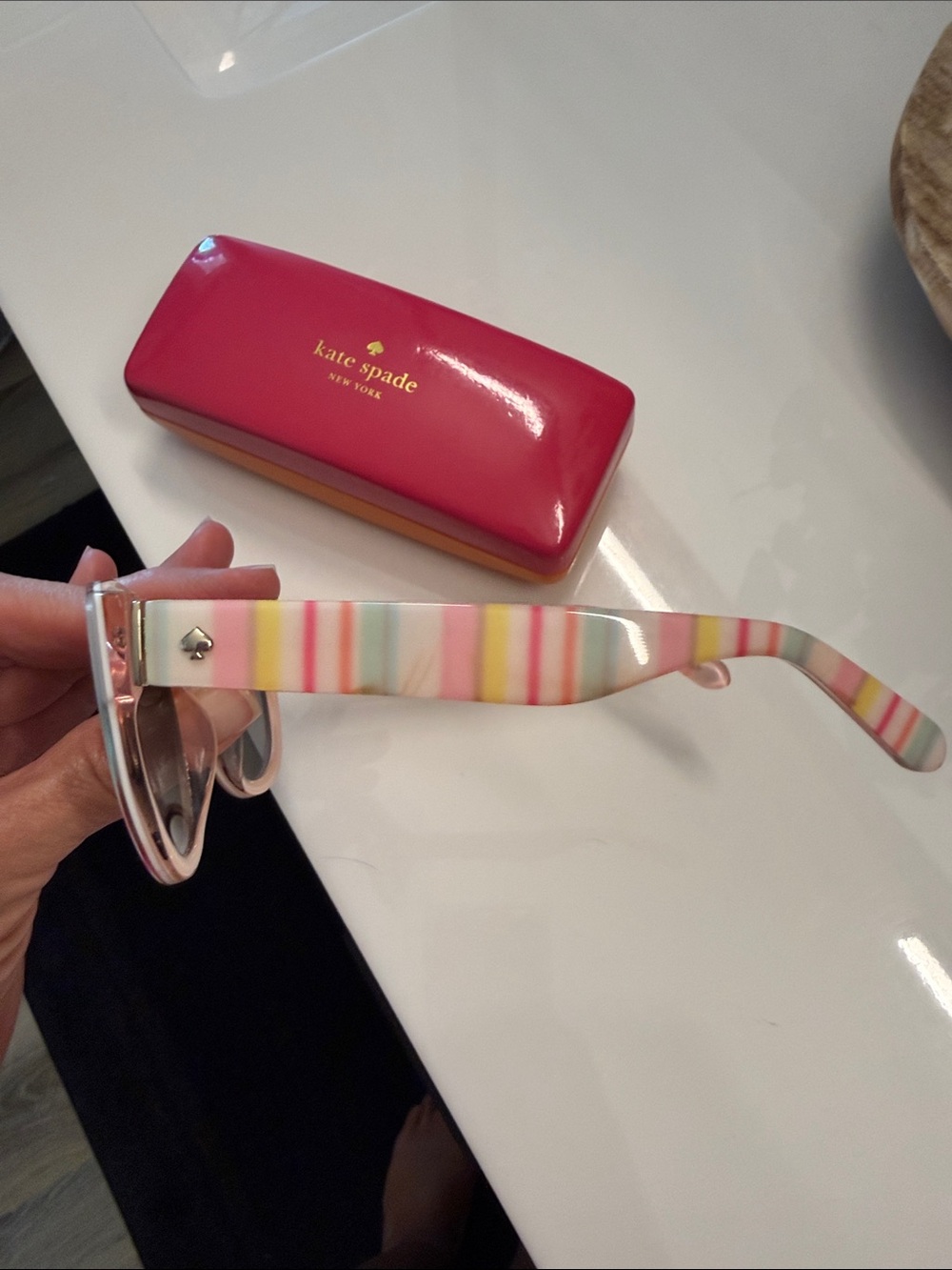 kate spade Striped Cat-Eye Sunglasses in Pink, Yellow & Cream - Picture 3 of 5